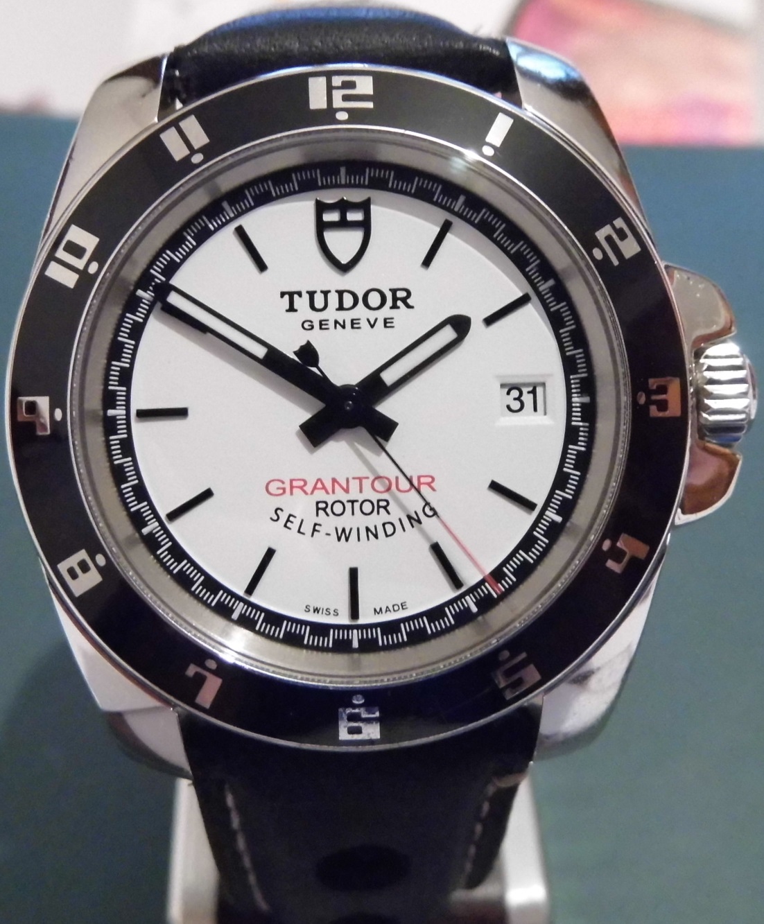 Tudor Grantour, White Dial With Black Leather Strap