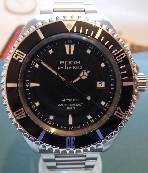 Epos Sportive 200m Diver, Black Dial, Steel Bracelet