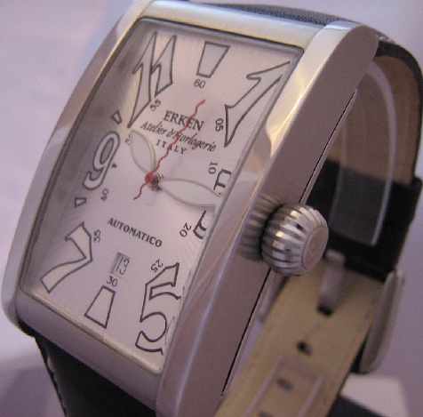 Erken Tegolo Automatic Watch, Silver Dial With Leather Strap