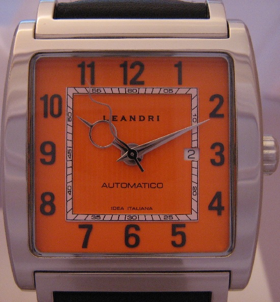 Leandri Square Automatic, Orange Dial With Leather Strap