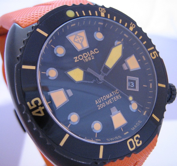 Zodiac Oceanaire, Black Dial With Orange Rubber Strap