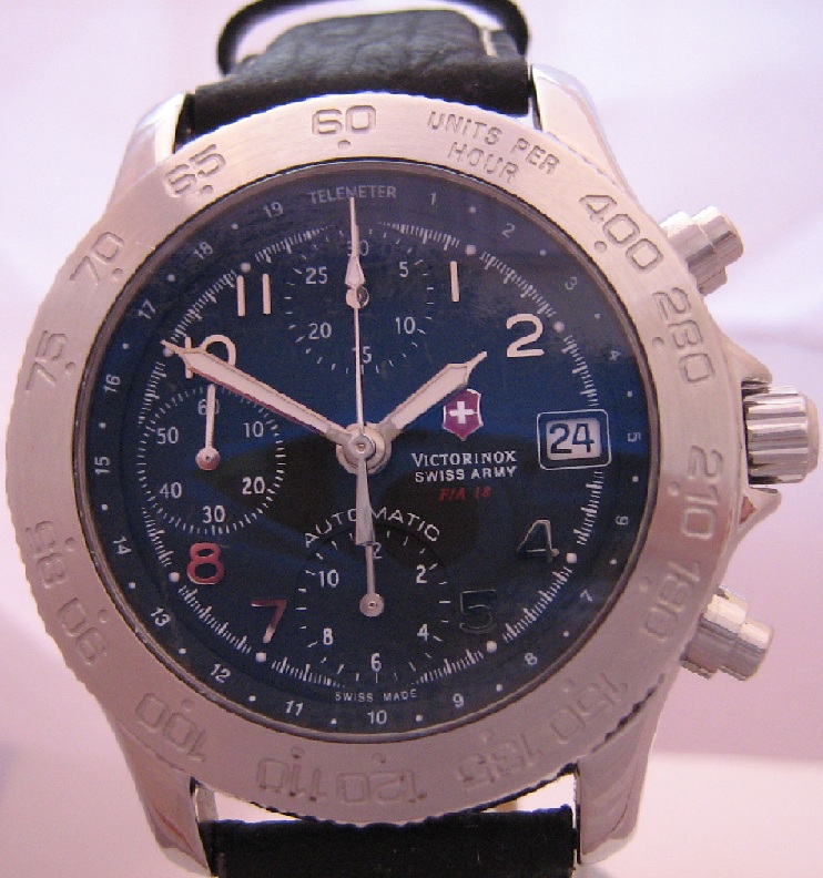 Victorinox Swiss Army FA-18 Chronograph, Black Dial, Leather Strap