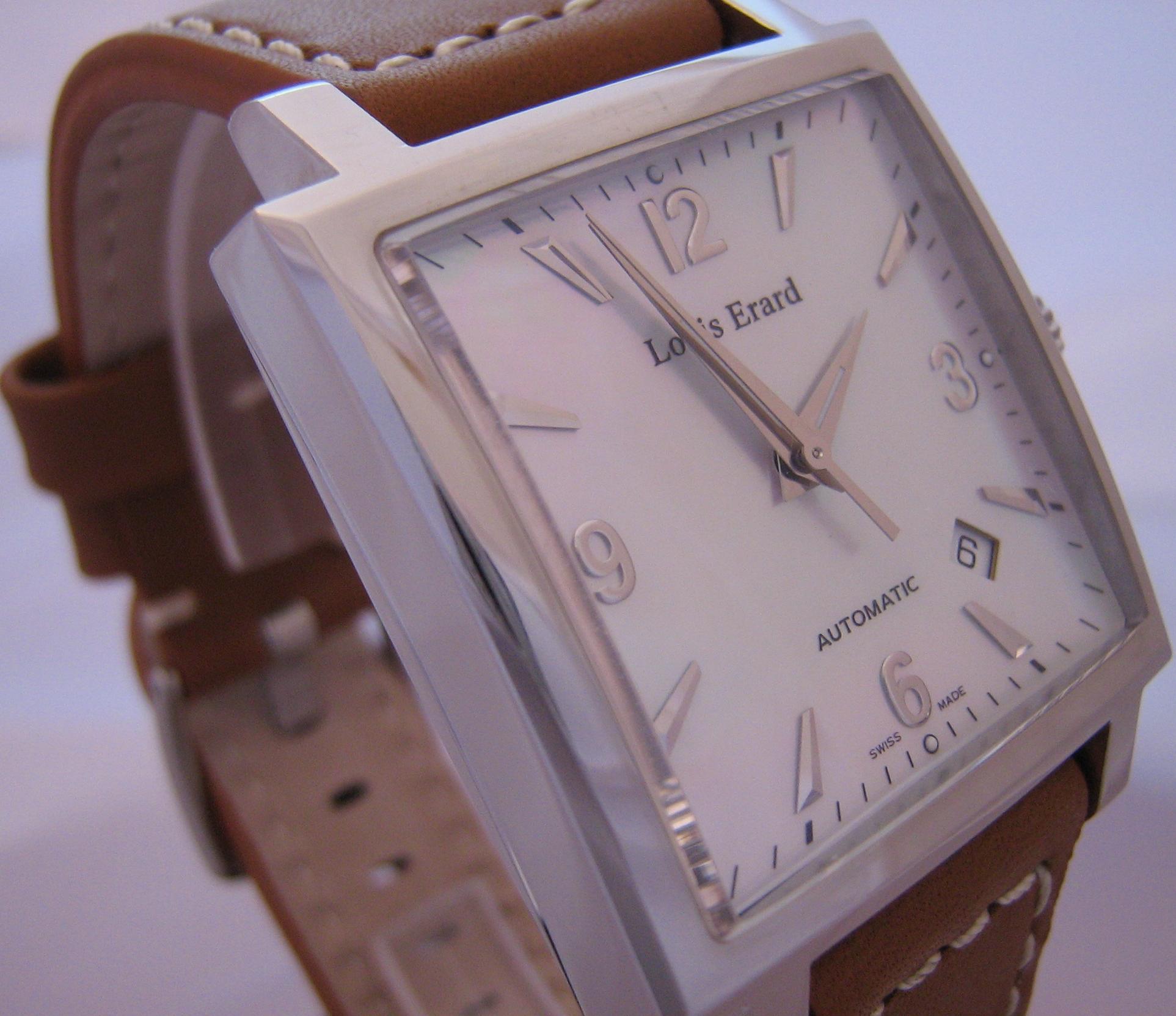 Louis Erard La Carree Automatic Watch, Mother Of Pearl Dial With Leather Strap 