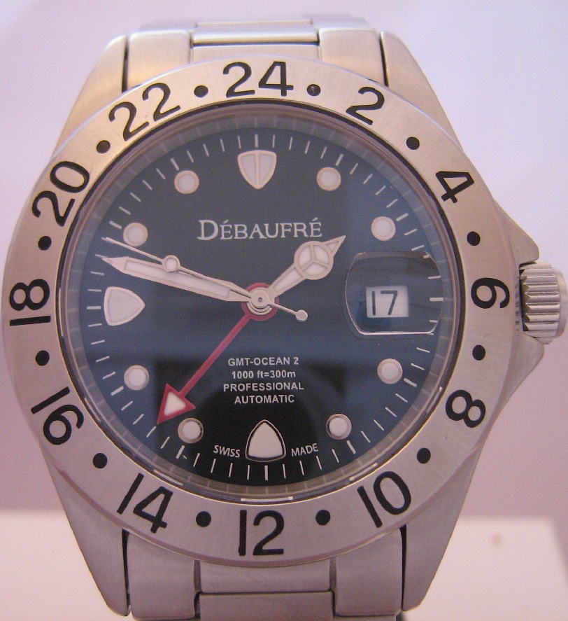 Debaufre Ocean 2 GMT Divers Watch, Black Dial With Stainless Steel Bracelet
