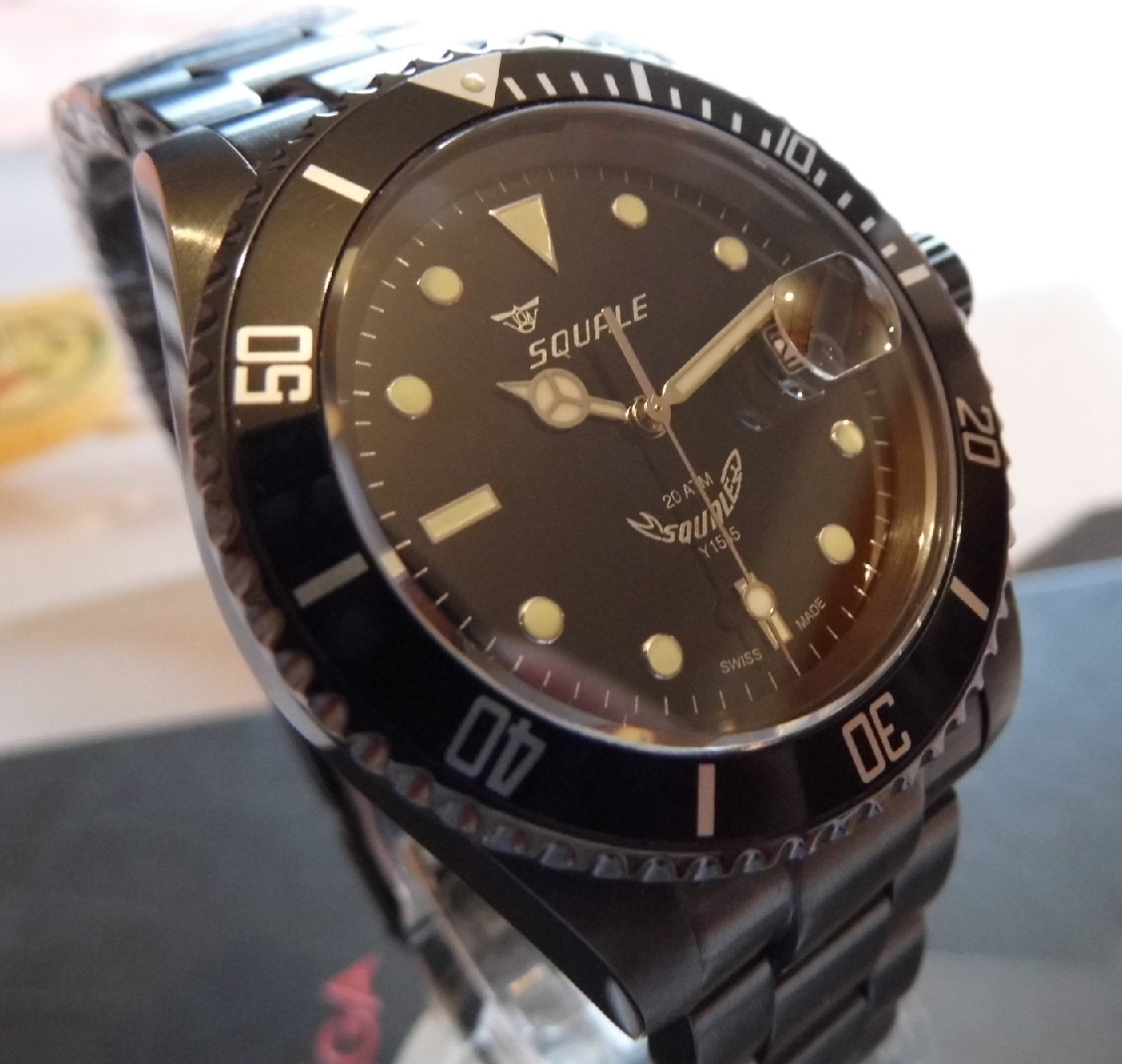 Squale 20 Atmos DLC Divers, Black Dial, Black DLC Bracelet