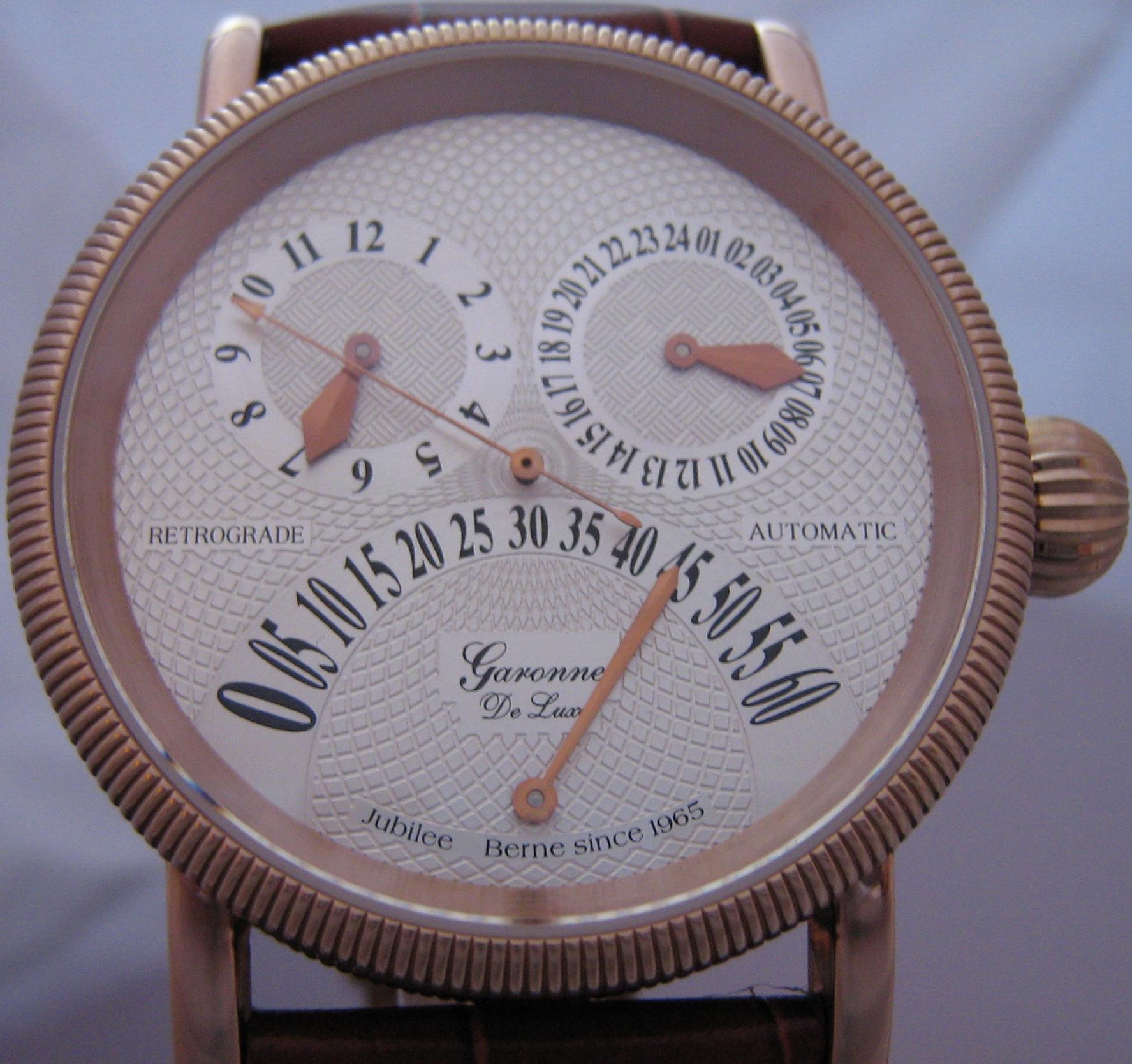 Garonne Deluxe Jubilee Retrograde Watch, Silver Dial With Leather Strap