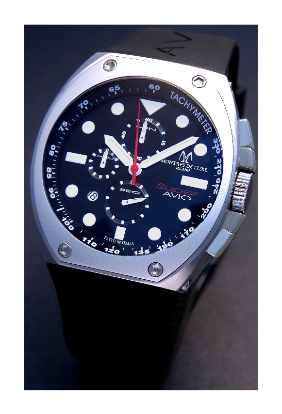 Super Avio Chronograph, Black Dial/White Numerals With Rubber Strap