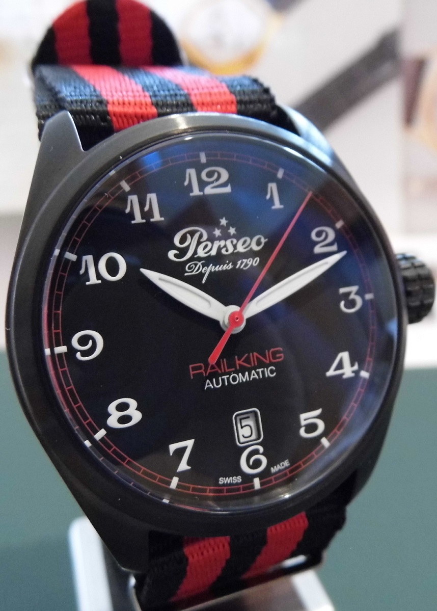 Perseo Rail King Automatic, Black Dial, Black Leather & Nato Strap