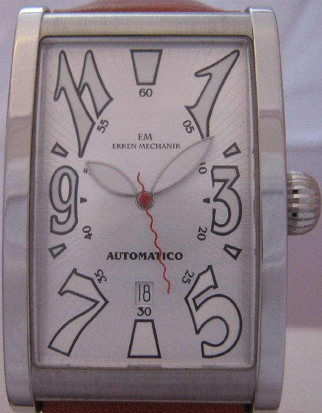 Erken Tegolo Automatic Watch, Silver Dial With Leather Strap