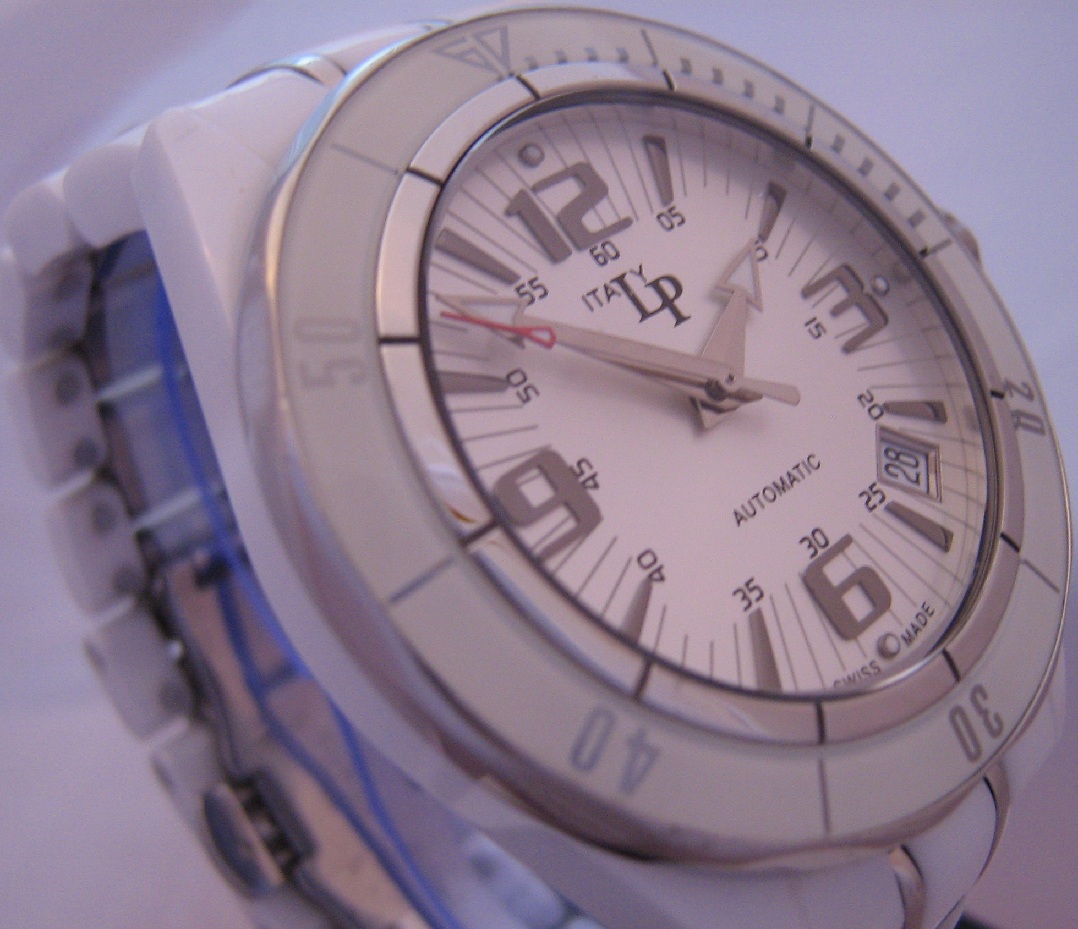 Lucien Piccard Celano Ceramic Watch, White Dial With Ceramic Bracelet