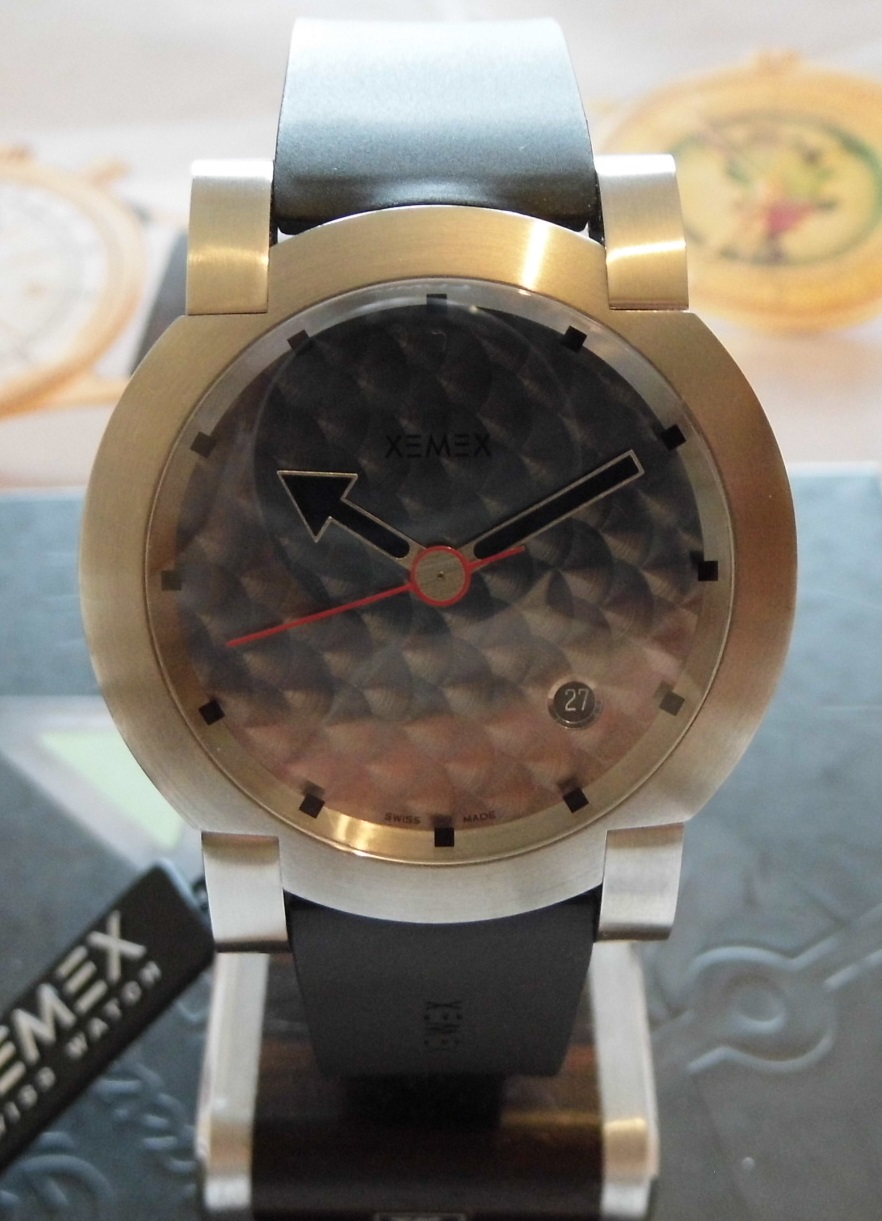 Xemex XE 5000 Minutes, Silver Engine Turned Dial, Rubber Strap