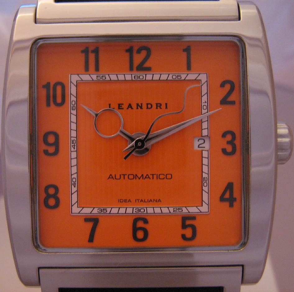 Leandri Square Automatic, Orange Dial With Leather Strap