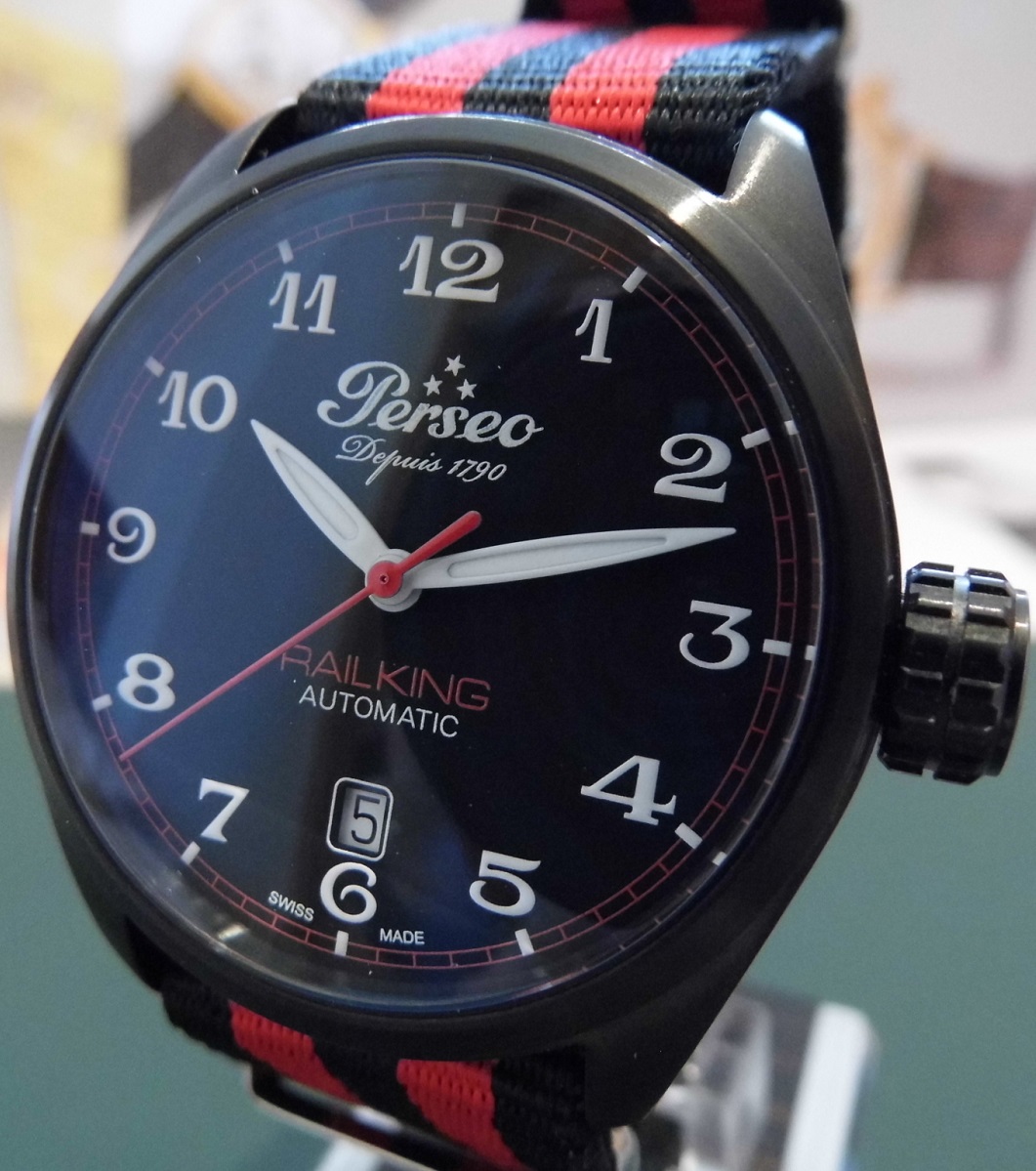 Perseo Rail King Automatic, Black Dial, Black Leather & Nato Strap