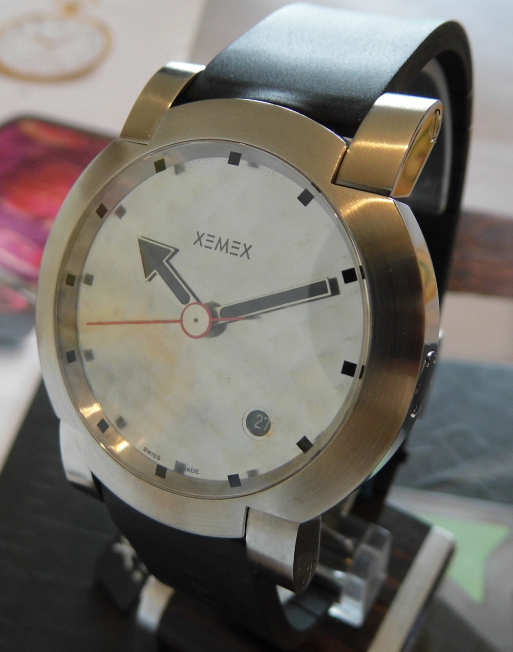 Xemex XE 5000 Minutes, Silver Engine Turned Dial, Rubber Strap
