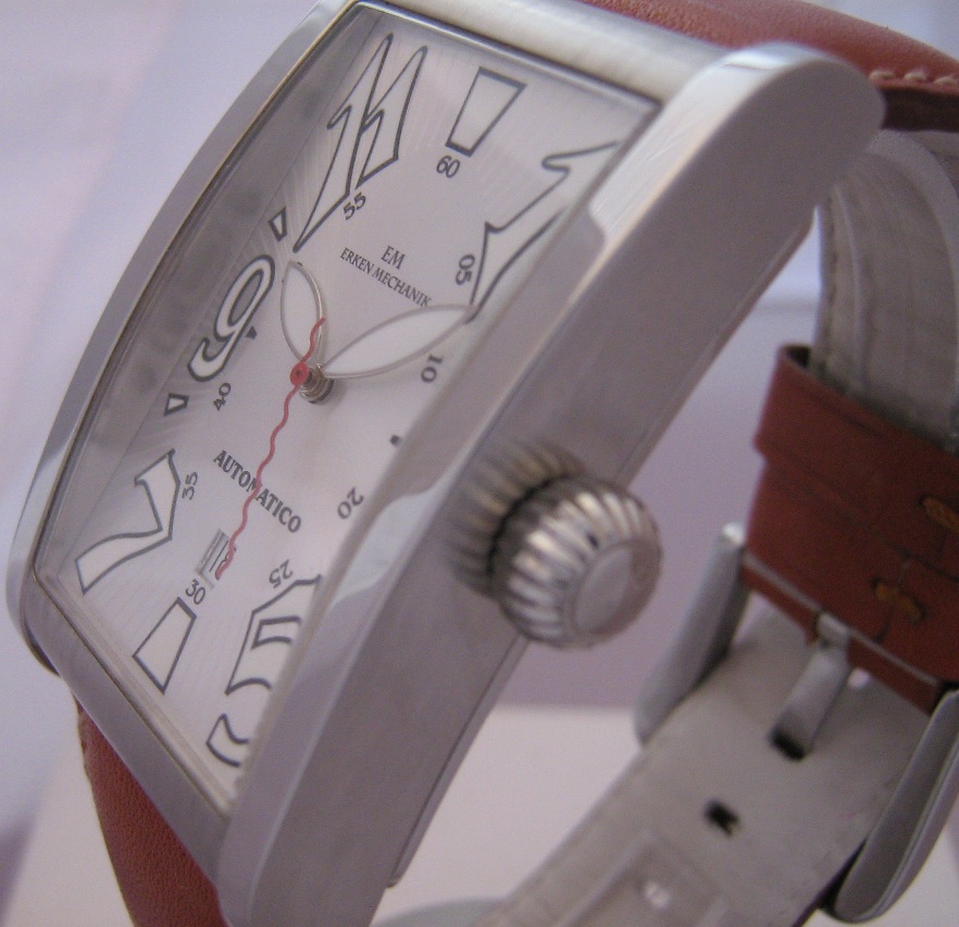 Erken Tegolo Automatic Watch, Silver Dial With Leather Strap