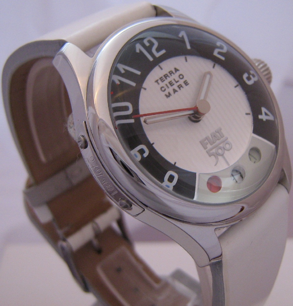 Fiat 500 Automatic Watch, White Dial With Leather Strap